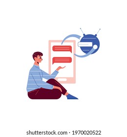 Customer texting with support service chatbot flat vector illustration