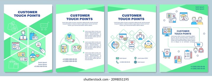 Customer Touch Points Brochure Template. Client Service. Booklet Print Design With Linear Icons. Vector Layouts For Presentation, Annual Reports, Ads. Arial-Black, Myriad Pro-Regular Fonts Used