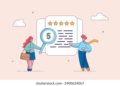 Customer trust concept. Reputation management team monitor online feedback rating to improve brand positive rank and gain, marketing team monitor and analyze stars rating to increase satisfaction.