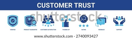 Customer Trust web banner icon set collection solid style.
