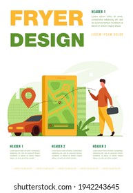 Customer using online app for taxi order or car rent. Man searching cab on city map. Vector illustration for car sharing service, city transportation, application concept