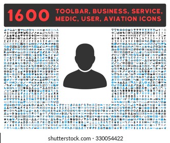 Customer vector icon and 1600 other business, service tools, medical care, software toolbar, web interface pictograms. Style is bicolor flat symbols, blue and gray colors, rounded angles, white