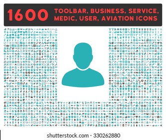 Customer vector icon and 1600 other business, service tools, medical care, software toolbar, web interface pictograms. Style is bicolor flat symbols, grey and cyan colors, rounded angles, white