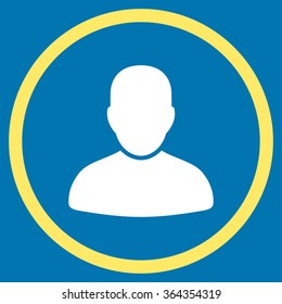 Customer vector icon. Style is bicolor flat circled symbol, yellow and white colors, rounded angles, blue background.