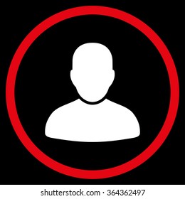 Customer vector icon. Style is bicolor flat circled symbol, red and white colors, rounded angles, black background.