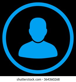 Customer vector icon. Style is flat circled symbol, blue color, rounded angles, black background.