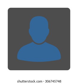 Customer vector icon. This flat rounded square button uses cobalt and gray colors and isolated on a white background.