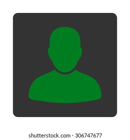 Customer vector icon. This flat rounded square button uses green and gray colors and isolated on a white background.