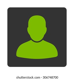 Customer vector icon. This flat rounded square button uses eco green and gray colors and isolated on a white background.