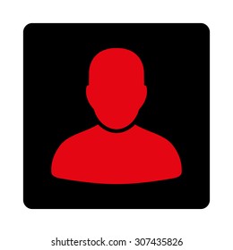 Customer vector icon. This flat rounded square button uses intensive red and black colors and isolated on a white background.