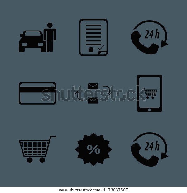 customer vector icons\
set. with shopping cart, response letter, house buying contract and\
man with car in set