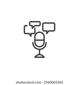 Customer Voice line icon. linear style sign for mobile concept and web design. A microphone with a speech bubble outline vector icon. User perspective symbol, logo illustration. Vector graphics