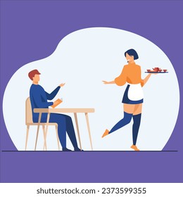 customer waitress coffee shop man making order cafe cartoon vector design illustration