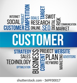 Customer Word Cloud, business Concept Background Vector
