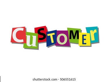 customer, word and text cut from paper, in flat design
