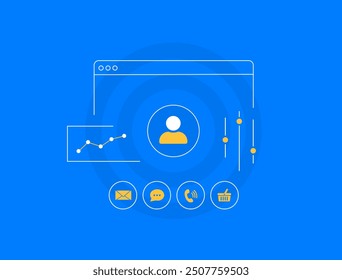 Customer-Centric Marketing illustration with personalized strategies, customer focus, engagement, data analysis, CRM marketing tactics and client satisfaction. Digital marketing vector illustration