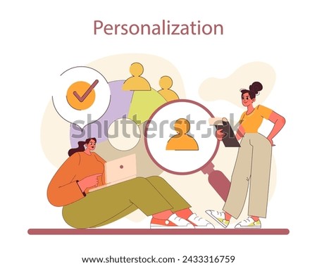 Customer-Centric Marketing strategy. Tailoring experiences to individual needs. Emphasizing personalized interaction. Flat vector illustration.