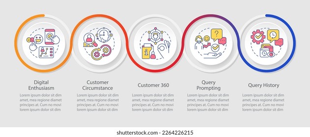 Customers activity loop infographic template. Improve interaction with clients. Data visualization with 5 steps. Timeline info chart. Workflow layout with line icons. Myriad Pro-Regular font used