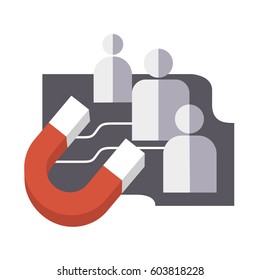 Customers attracting magnet, flat style vector icon isolated on white