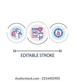Customers behavioral marketing research loop concept icon. Identify clients needs. Target objectives abstract idea thin line illustration. Isolated outline drawing. Editable stroke. Arial font used