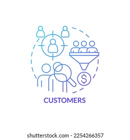 Customers blue gradient concept icon  Engage clients  Product management process  Business model canvas abstract idea thin line illustration  Isolated outline drawing  Myriad Pro  Bold font used