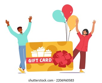 Concepto de Programa de Atención y Lealtad para Clientes. Un comprador lleva una caja de regalo envuelta en manos presentes en la tienda. Consumerismo, oferta especial para clientes, ilustración de vectores planos de caricatura de venta estacional