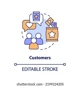 Customers Concept Icon. Content Consumers. Creator Economy Stakeholder Abstract Idea Thin Line Illustration. Isolated Outline Drawing. Editable Stroke. Arial, Myriad Pro-Bold Fonts Used