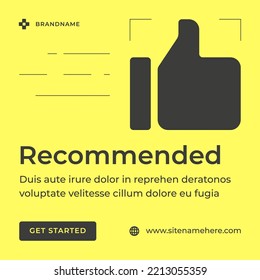 Customers feedback best choice recommended service shop rating evaluation monochrome yellow social media post vector illustration. Clients satisfaction recommendations thumb up good warranty