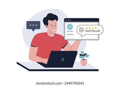 Customers feedback concept.people giving feedback to a business services. Illustration for websites, landing pages, mobile applications, posters and banners.