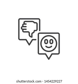 Customers feedback vector icon. Social media likes and comments filled flat sign for mobile concept and web design. Speech bubbles with smile and thumbs down glyph icon. Symbol, logo illustration