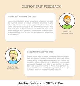 Customers' feedback web site template with linear icons