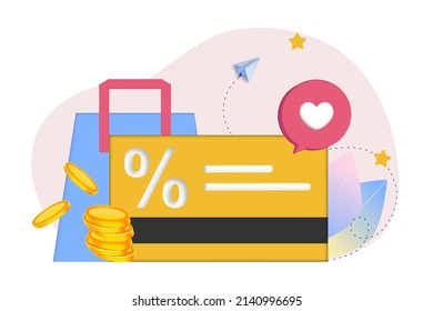 Customers getting loyalty card, discount card, voucher, coupon, earn points, gift certificate for promotion strategy. Vector illustration template for sale, loyalty program, bonus, promotion concept.