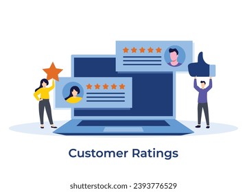 Customers giving likes, stars, and positive feedback, Client satisfaction concept, Customer review evaluation vector illustration for landing page, web banner, mobile app, infographic