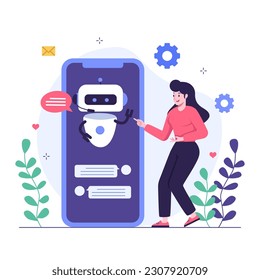 Customers having dialog with chatbot on smartphone screen