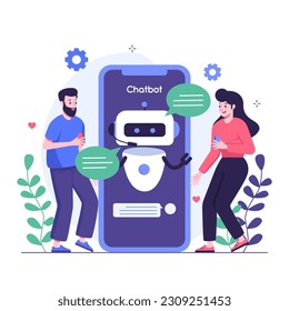 Customers having dialog with chatbot on smartphone screen