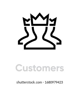 Icono Clientes. Vector de línea editable. Muchas siluetas de gente en la corona, un grupo de buenos compradores. Pictograma único.