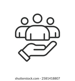 Customers, icon in line design. Customers, clients, service, satisfaction, support, loyalty, feedback on white background vector. Customers editable stroke icon