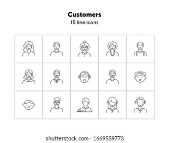 Customers icons. Set of line icons on white background. Call center operator, client, receptionist. People concept. Vector illustration can be used for topics like application, lifestyle, service