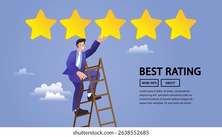 Customers leaving positive feedbacks to product. Ratings and review concept. Satisfaction level. User experience, recommendations, Survey. leaving comment with 5 stars rating. flat vector illustration