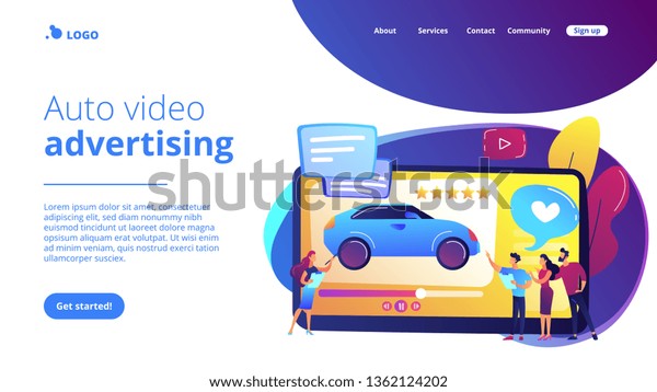 Customers like video with experts and modern\
car review with rating stars. Car review video, test-drive channel,\
auto video advertising concept. Website vibrant violet landing web\
page template.