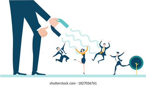 Customers and marketing strategy idea. Big magnet attracts business people, business metaphor. Contemporary management concept, solving problem. Business concept in flat design style illustration