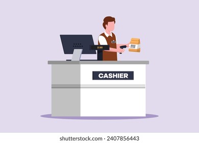 Customers paying at checkout and cashier counters concept. Colored flat vector illustration isolated.