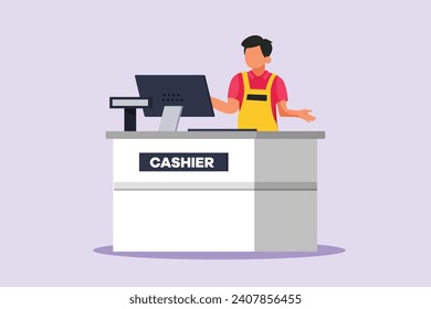 Customers paying at checkout and cashier counters concept. Colored flat vector illustration isolated.