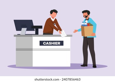 Customers paying at checkout and cashier counters concept. Colored flat vector illustration isolated.