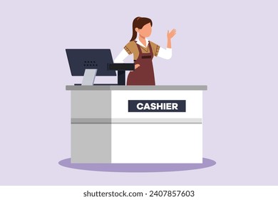 Customers paying at checkout and cashier counters concept. Colored flat vector illustration isolated.