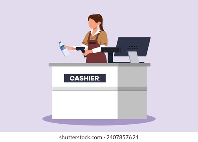 Customers paying at checkout and cashier counters concept. Colored flat vector illustration isolated.
