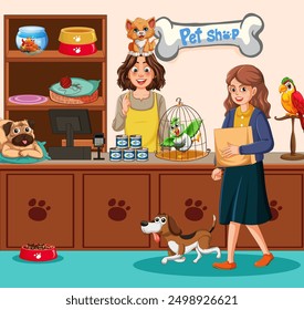 Customers and pets in a pet shop