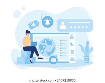 Customers provide rating feedback to global online stores trending concept flat illustration
