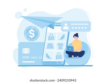 Customers provide rating feedback to online stores trending concept flat illustration