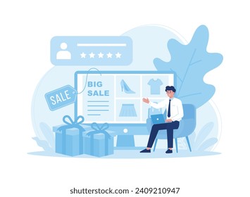 Customers provide rating feedback to online stores trending concept flat illustration